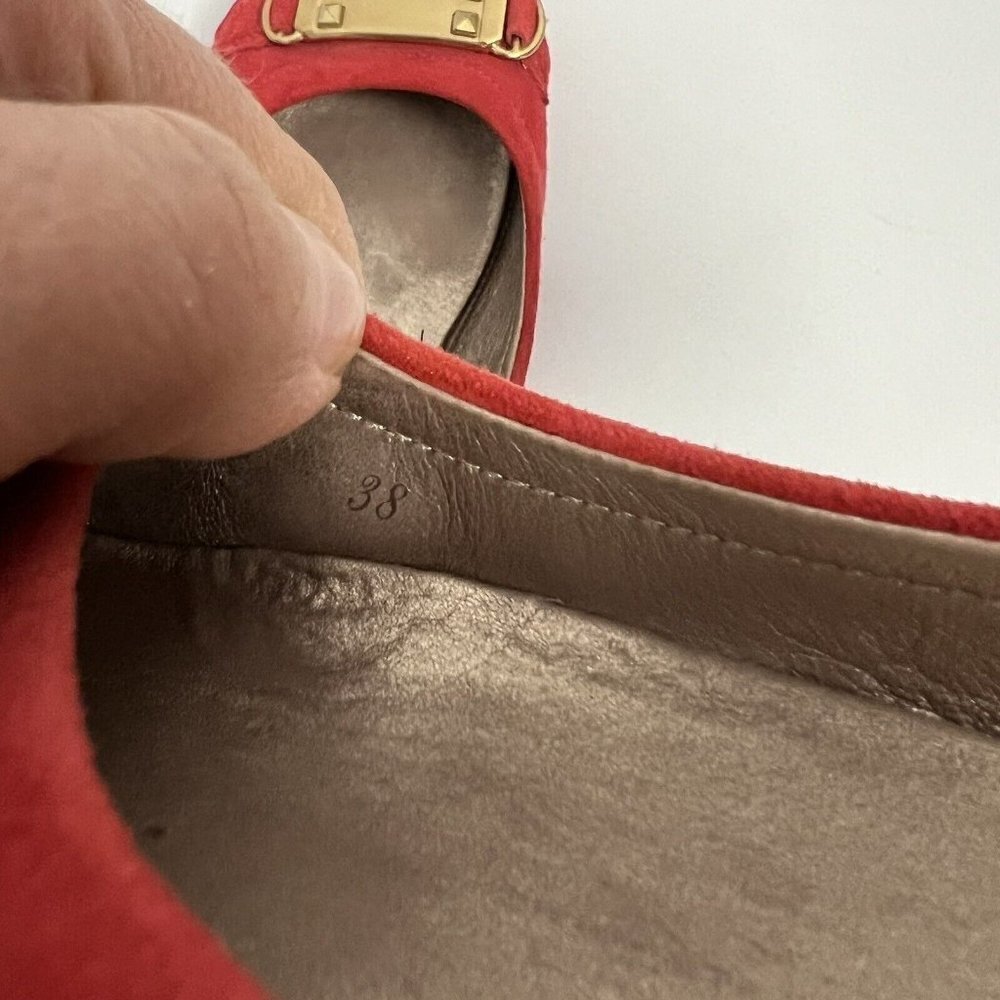 Tahari Red Suede Gold Buckle Loafer Flat Shoes Women's Size 7.5-8 38 - Picture 11 of 12